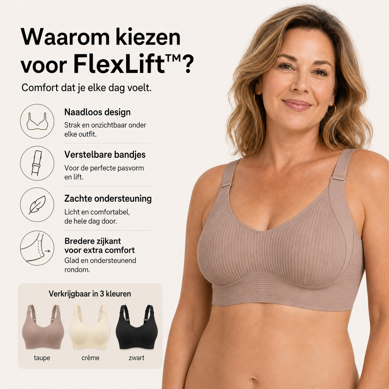 FlexLift™ Comfort-BH – Naadloze Beugelloze BH